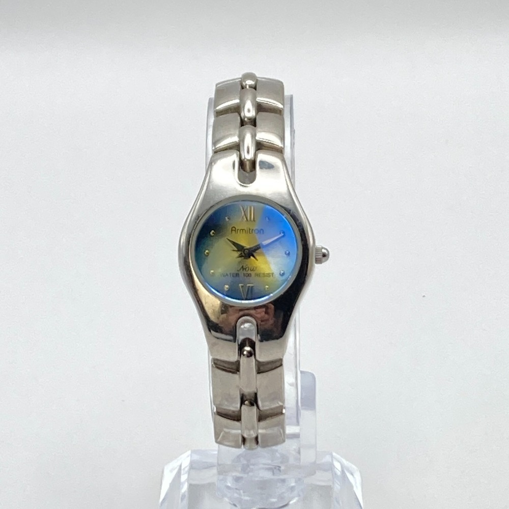 Armitron Now Women's Watch Silver Tone Blue Yellow Dial 22mm New Battery 6.25" - Picture 4 of 16